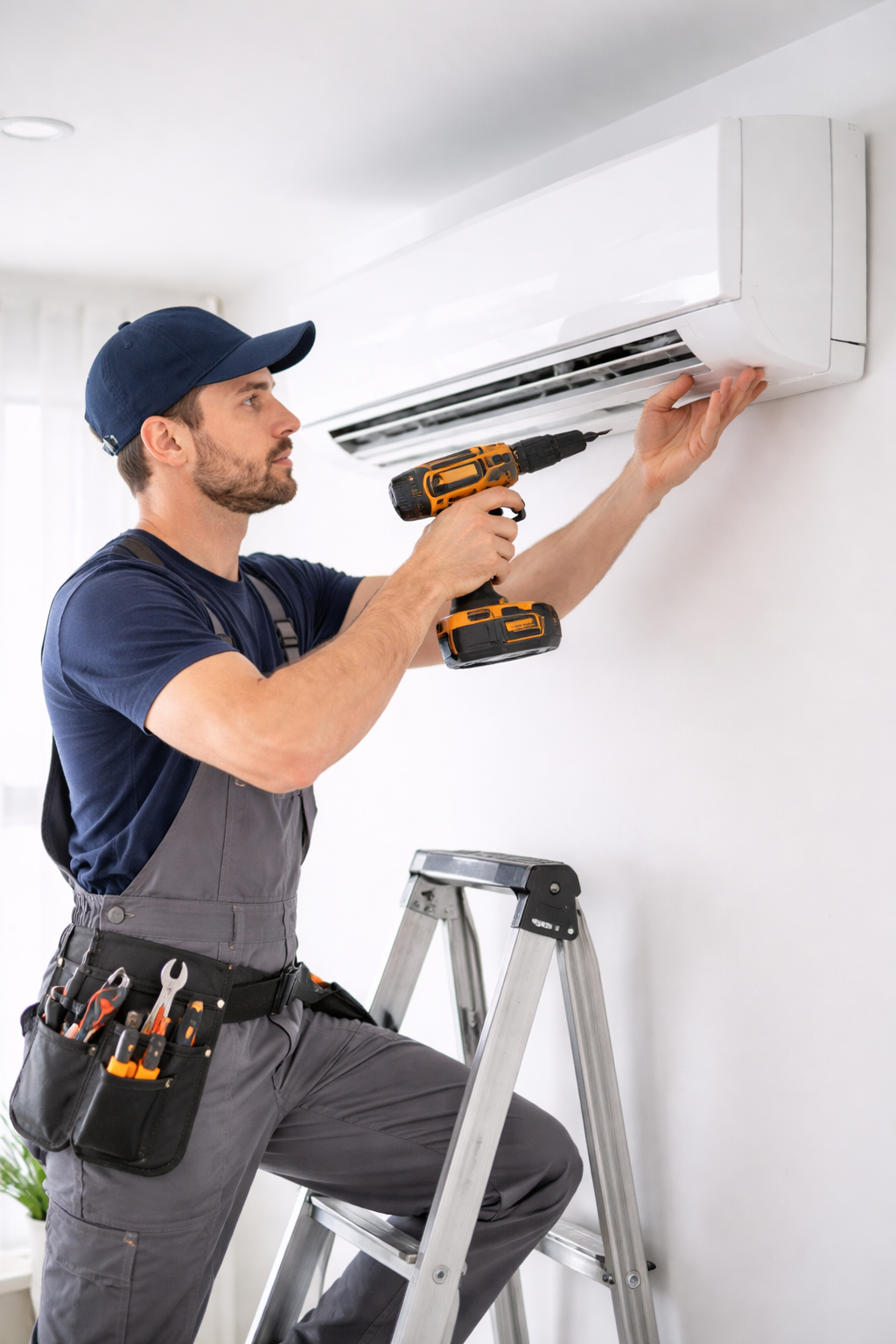 Técnico instalando aire acondicionado